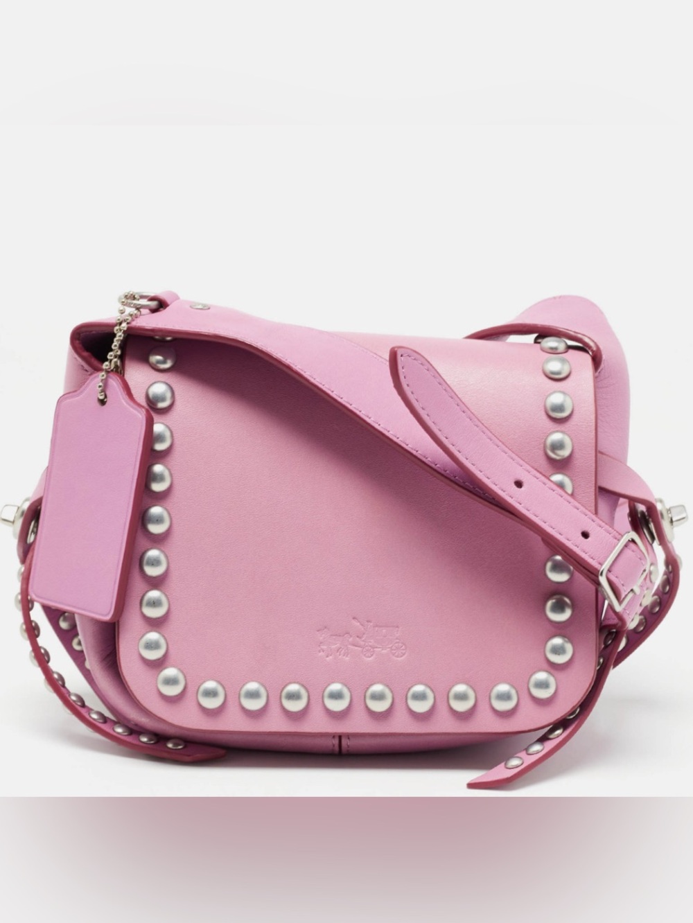 🌸pink leather Coach Rivets Dakotah 15 Crossbody Bag 35751🌸